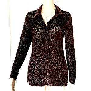 Wow! Brown with Black Lace Long Sleeve or Light Jacket-Textured-Great Condition